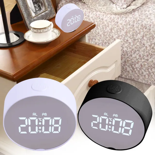 1x Round LED Digital Alarm Snooze Clock Display Battery Operated USB Cable