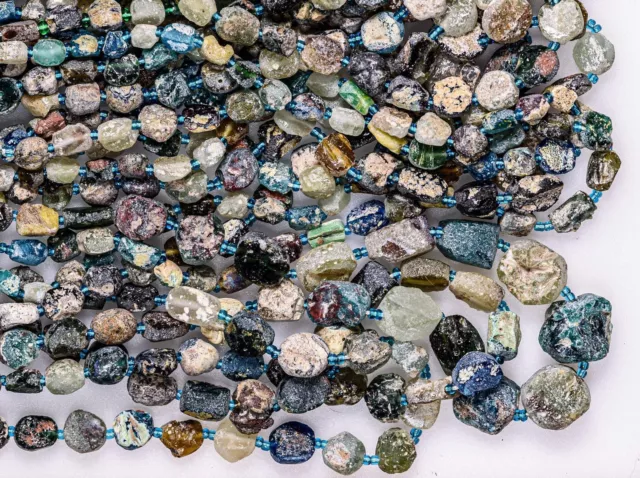 Multi-shaped Glass Beads from Pakistan in blue and green hues