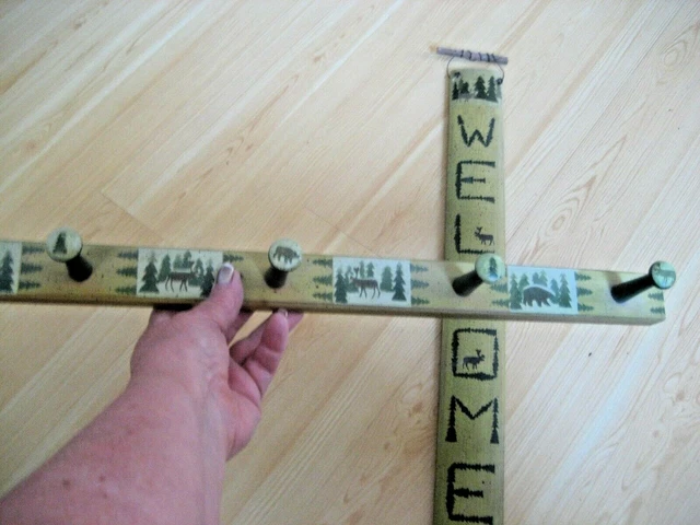 LODGE LOOK Moose Bear Trees SHAKER 5 PEG RACK Hanger ENTRY WAY Wall WOOD  22" L