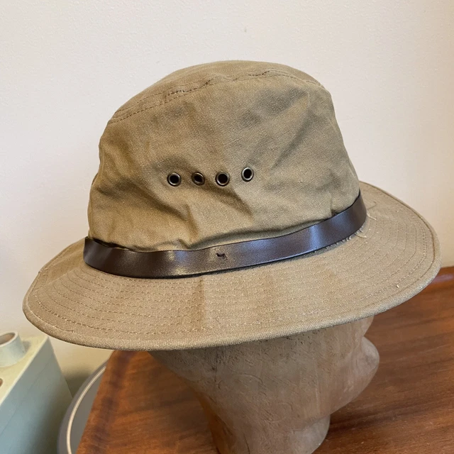 VINTAGE FILSON PACKER TIN CLOTH Waxed CANVAS Bucket Khaki HAT 6 3/4