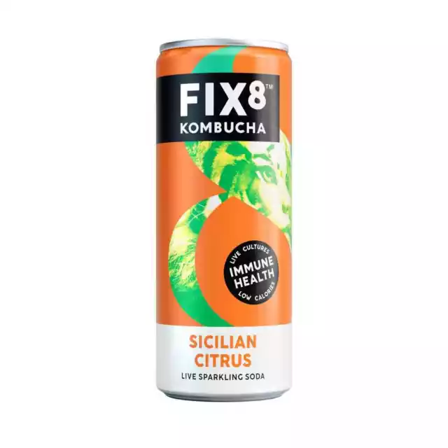 Fix8 Sicilian Citrus Kombucha w added Vitamin C and Live Cultures -12 Pack