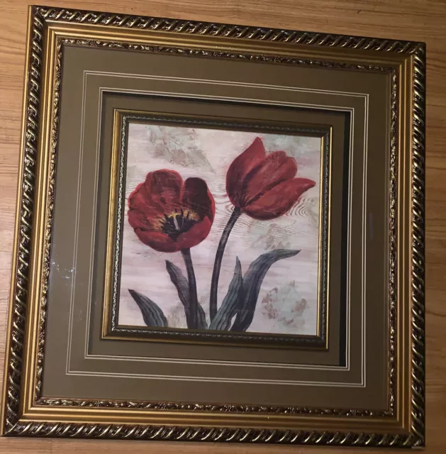 Wendy Russell Tulip Picture 28x29 Gold Ornate Frame Double Matted Museum Art