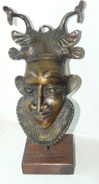 Afrique Cameroun Masque De Roi En Bronze Sur Socle