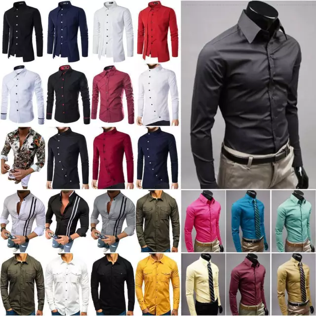 Mens Long Sleeve Shirt Formal Business Work Dress Shirts Slim Fit Office Tops