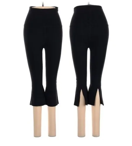 HARD TAIL Black Capri Fold Over Yoga Pants Cotton Lycra Cute Slits Size XS