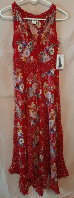 BILA Women's Small Red Floral Multi-Colored Print Sleeveless Maxi Dress NWT