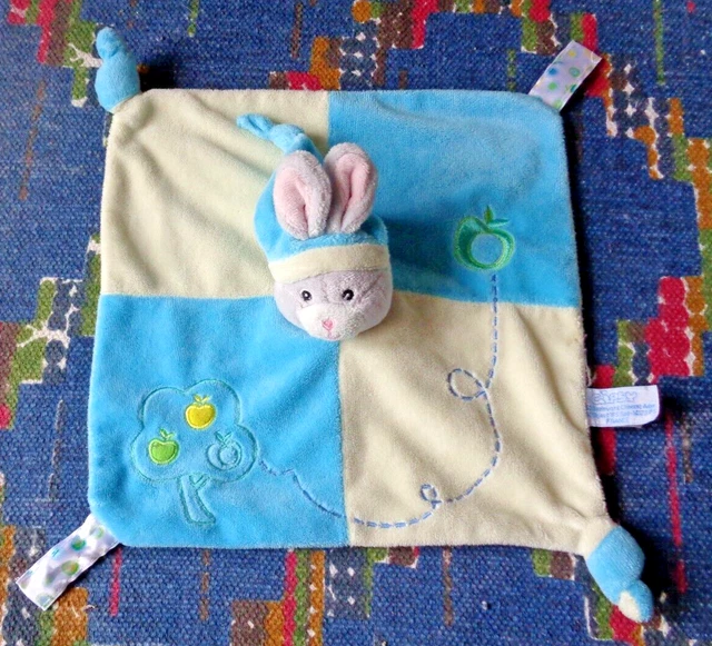 Gp/ Doudou Plat  Gipsy Lapin Gris Bleu Blanc Pomme Pommier  Ttbe