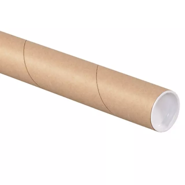 Kraft Mailing Tubes with Caps, 1 1/2" X 12", Pack of 50, for Shipping, Storing,