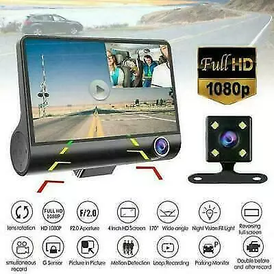 4'' Car Dual Lens 1080P DVR Rearview Video Dash Cam Recorder Camera W/G-Sensor