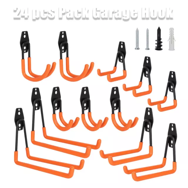 24-PACK GARAGE STORAGE Utility Double Hooks Wall Organizer Tool Hanger ...