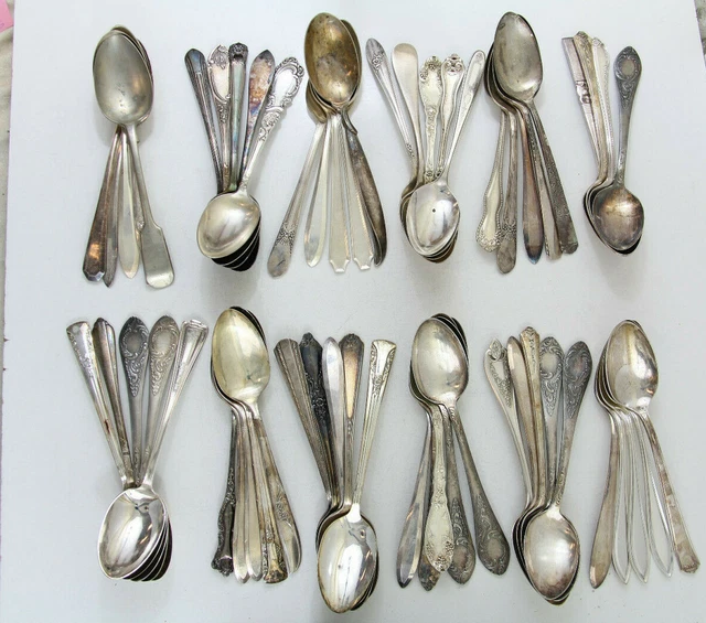 59x SERVING SPOONS FLATWARE SILVERPLATE LOT NO MONOGRAMS! VINTAGE CRAFT REUSE