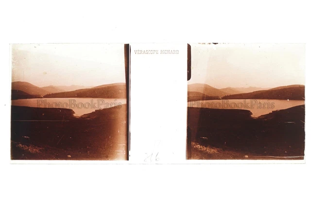 France Paysage Lac Plaque de verre Stereo Positif Vintage ca 1910
