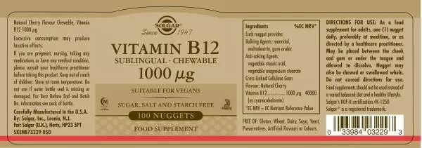 Solgar Vitamine B12 1000µg Sublingual - Végétalien à Croquer Pépites (x100) 2