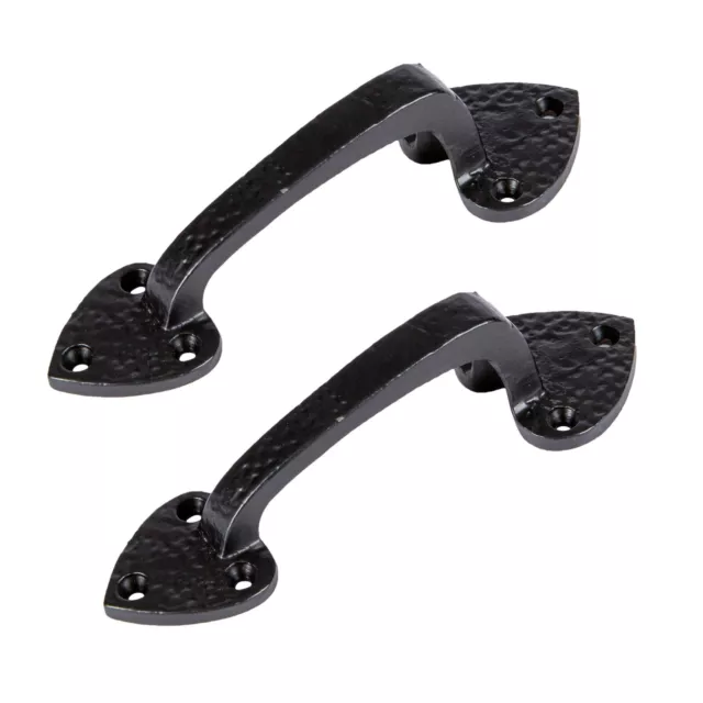 2x Rustic Arrowhead Door Handle Cast Iron Antique Cupboard Pull H155mm Black