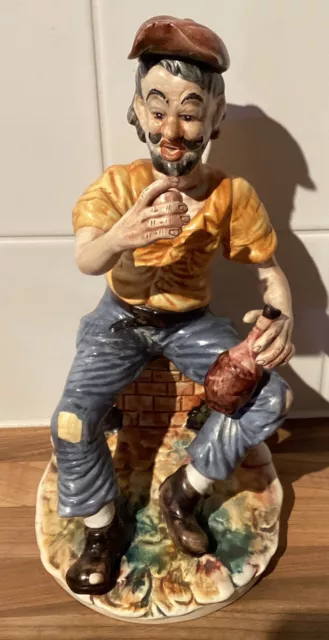 Large Capodimonte Figurine Drinking Hobo with Wine RARE COLLECTABLE VGC