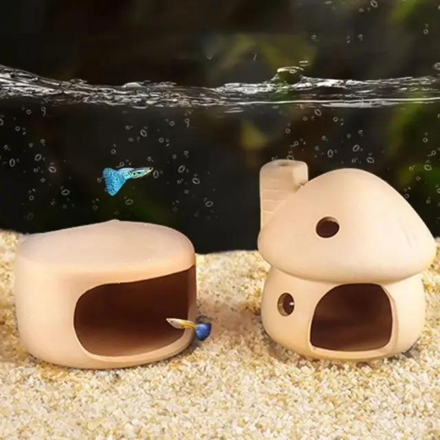Aquarium Mushroom House with Cave Decorations,Ceramic Cave Fish Tank Accessories
