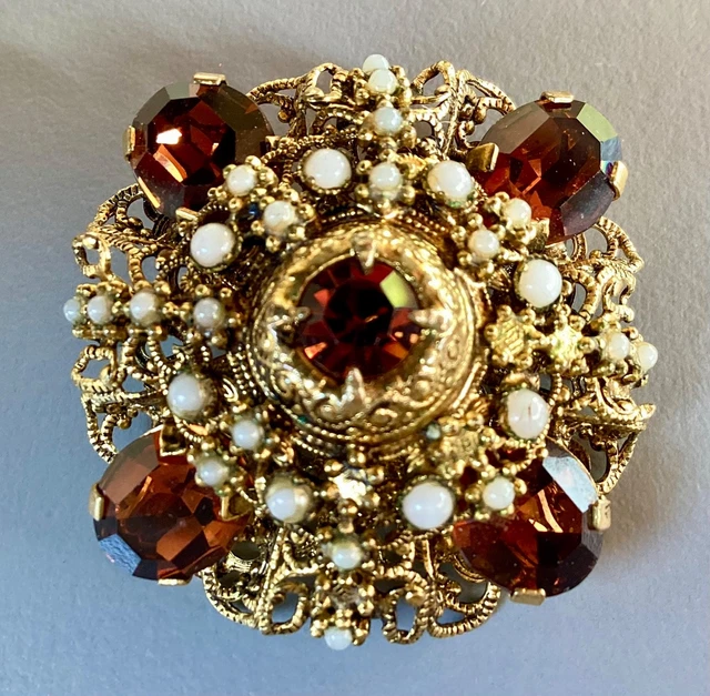 Broche Vintage GANCE PARIS - État Neuf, Métal Doré, Pierre Crème | Bijou Ancien Parfait état