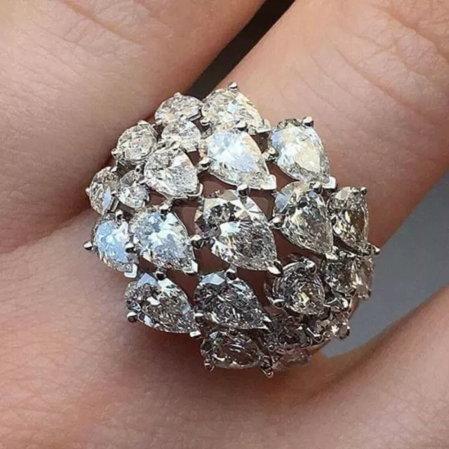 Features Vivid White Pear Shape Lab-Created 3.20CT Diamonds Cluster Luxury Ring