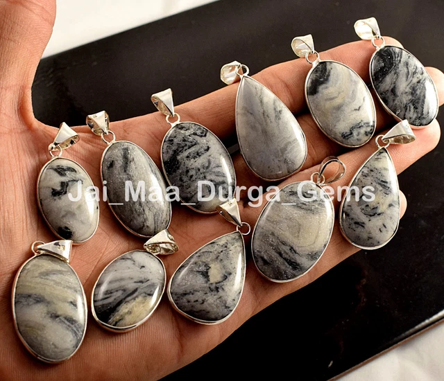 Stück Menge Natürlich Zebra Jaspis Edelstein Versilbert Halskette Bezel Anhänger