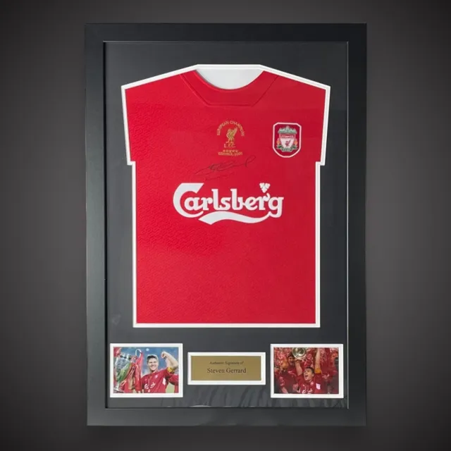 STEVEN GERRARD Hand Signed Liverpool 2005 Istanbul Shirt Framed COA £260