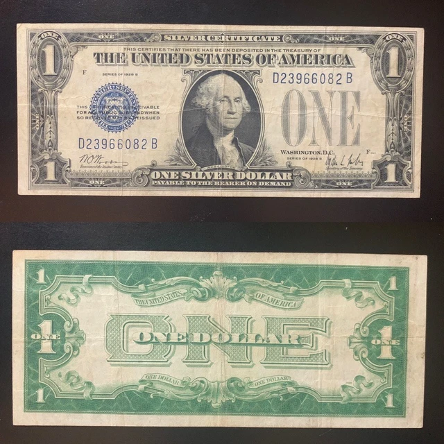 $1 1928B Sc D23966082B Silver Certificate Vf Blue Seal Funny Back