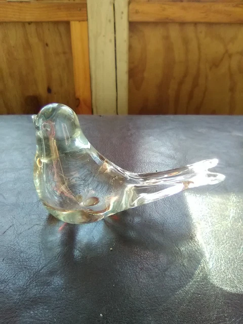 Vintage Glass Bird Paperweight Figurine Animals Clear Bubbles 5" split tail