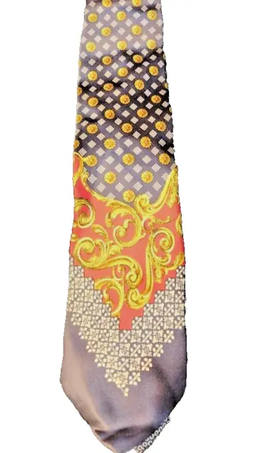 Vintage Sherry Wolf Brand Unique Geometric Multicolor Design 100% Silk Necktie