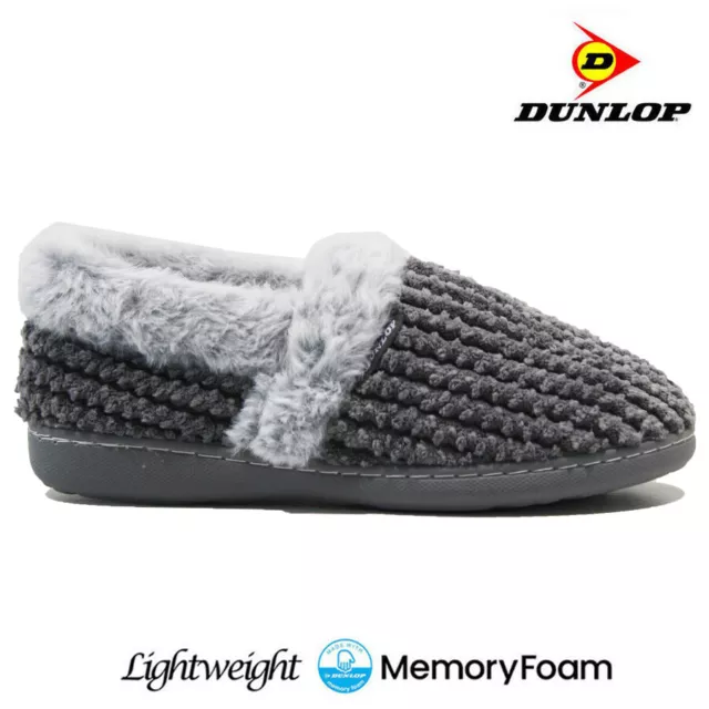Ladies Dunlop Memory Foam Slippers Winter Warm Comfort Slip On Mules Shoes Size