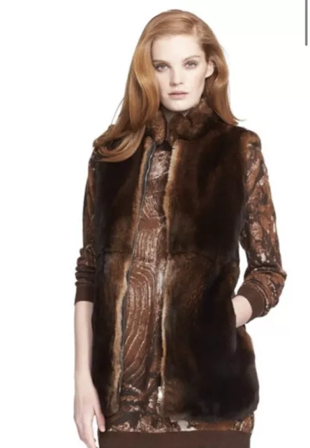 NWOT Max Mara rabbit fur vest Samovar Brown US 8 $3390