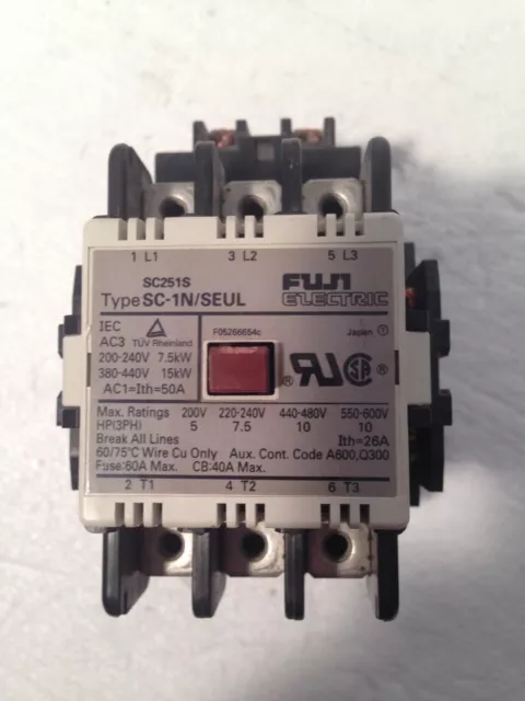 Fuji Electric Contactor Type Sc-1N/Seul 24 Vdc Coil 600 Vac 10 Hp 3 Phase