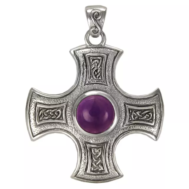 Sterling Silver Celtic Knot Amethyst Cross Pendant - Irish Knotwork Jewelry