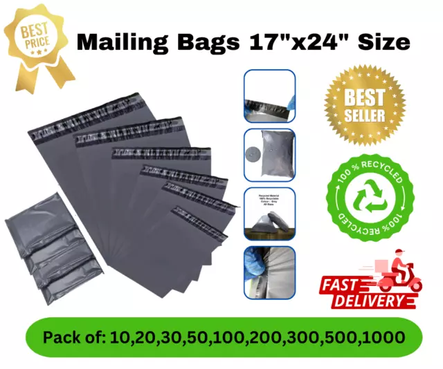 Grey Mailing Bags 17"x24" Poly Postal Self Seal - Plastic Postage Bags-Cheapest