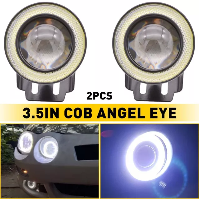 2x 3.5" inch 3200Lm LED Projector Fog Lights COB Angel Eyes Halo Ring DRL Lamp