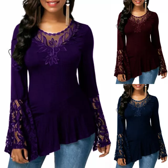 Womens Casual Loose Blouse Lace Long Sleeve Tunic Tops T-Shirt Ladies Pullover