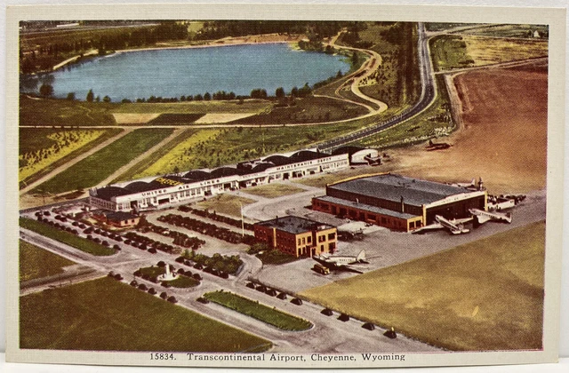 CHEYENNE WYOMING Transcontinental Airport Aerial View LARAMIE COUNTY Postcard