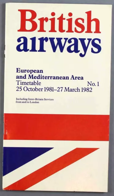 British Airways European & Mediterranean Airline Timetable Winter 1981/2 No.1 Ba