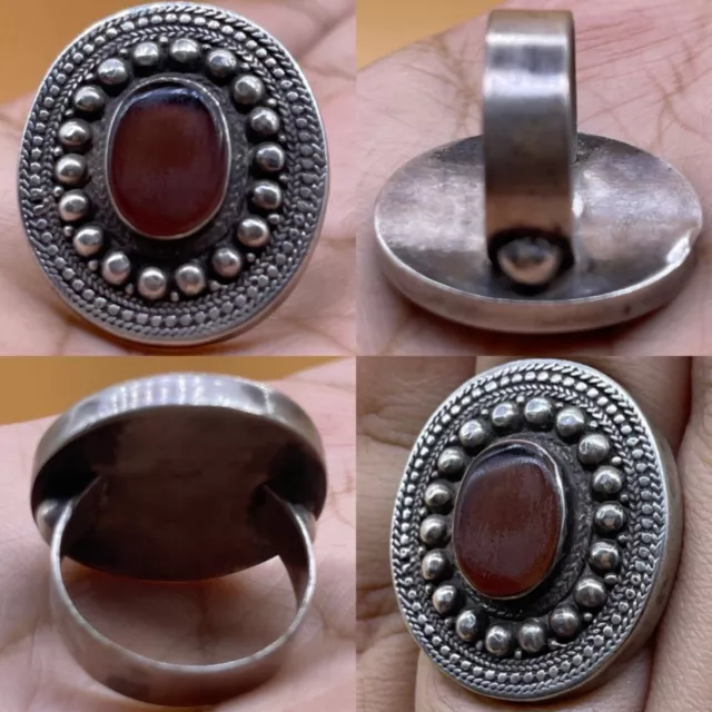 Solid Silver Unique Antique near Eastern old Agate Stone beautiful Ring