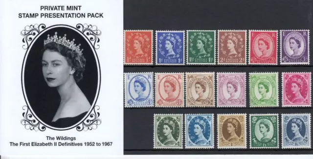 Gb 1952 1967 Wildings Definitives Qe11 Mint Stamp Set Private Presentation Pack