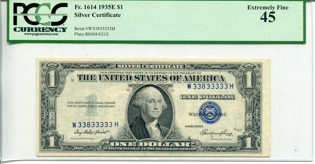 1935-E $1 Silver Certificate WH Block PCGS 45 Near Solid #W33833333H