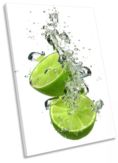 Lime Splash Slices Kitchen Picture CANVAS WALL ART Portrait Print Green