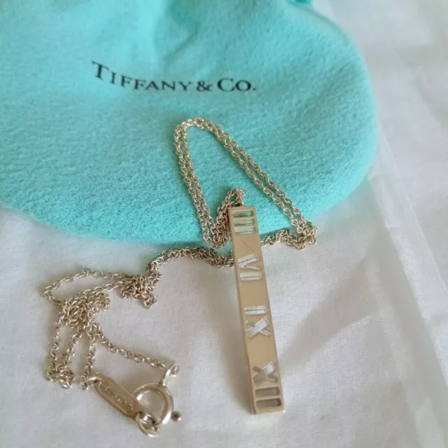 Tiffany & Co. Atlas Bar Roman Numeral Necklace Pendant 16" w/Pouch used