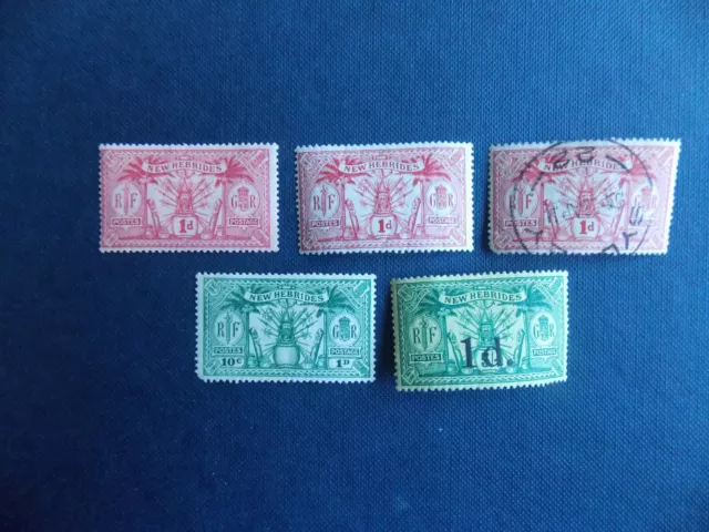 New Hebrides - 1910/20/25 - 1d Red MH/Used; 1d/10c Green MH; 1d on 5/- Green MH