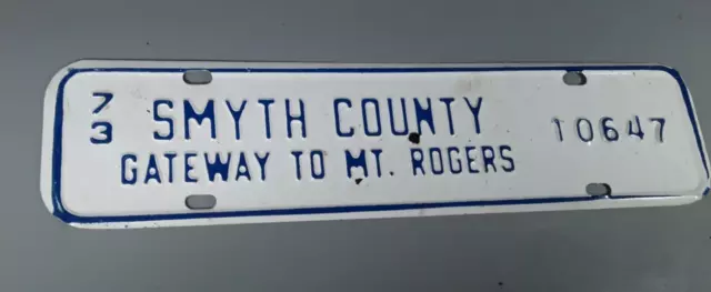 1973 Smyth County Virginia License Plate Tag Never Used