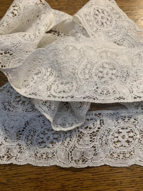 Vintage 2  1/4 inch Wide White  medalian Insertion Lace  Edging Trim- 2 Yards