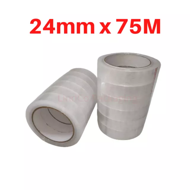72x Roll PREMIUM Clear Sticky Tape 24mm x 75M 45u Packaging Office Tape