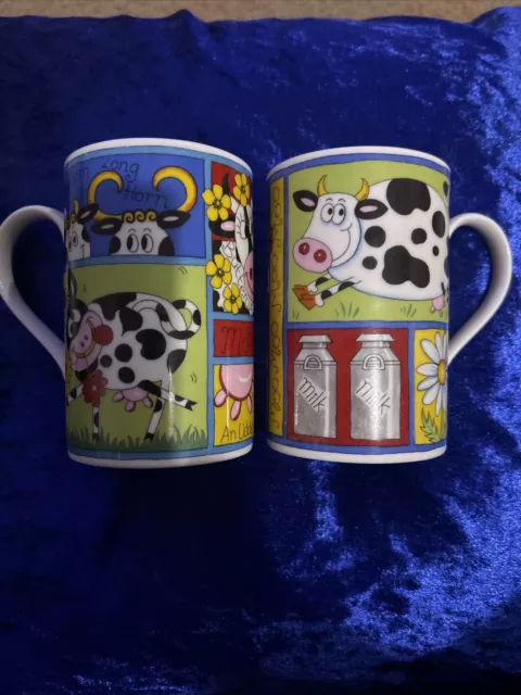 Dunoon Stoneware Cow Mugs X2  Moo Cows VGC design Jane Brookshaw