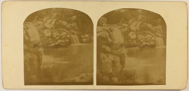 Frankreich Cascade Zur Holz Boulogne Paris c1865 Foto Stereo Vintage Albumin