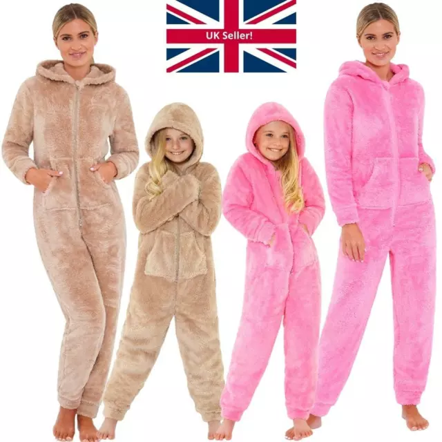 Womens Teen Girl Fluffy Teddy Fleece 1Onesie Cosy Hooded Jumpsuit Love To Sleep