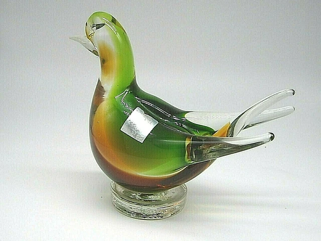 Großes Vintage Murano Originaletikett Seguso Vetri d'Arte Unterwasserglas Taube Vogel