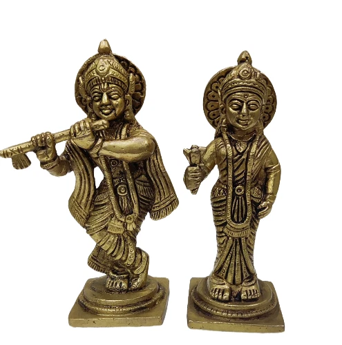Brass Krishna Radha Statue God Idol Hindu Figurine Sculpture Lord Home Decor 5"
